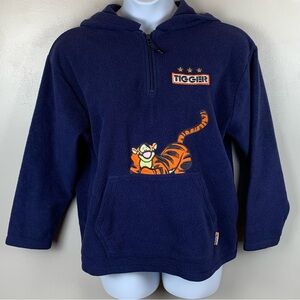 DISNEY TIGGER Women's MEDIUM Blue Fleece Hooded Pullover 1/4‎ Zip Sweatshirt